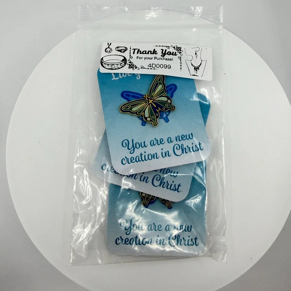 Oriental Trading Christian Butterfly Cross Enamel Lapel Pin Blue Faith Gift
